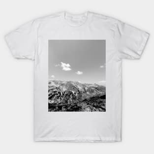 Rocky mountain peak and sky, black and white photography T-Shirt